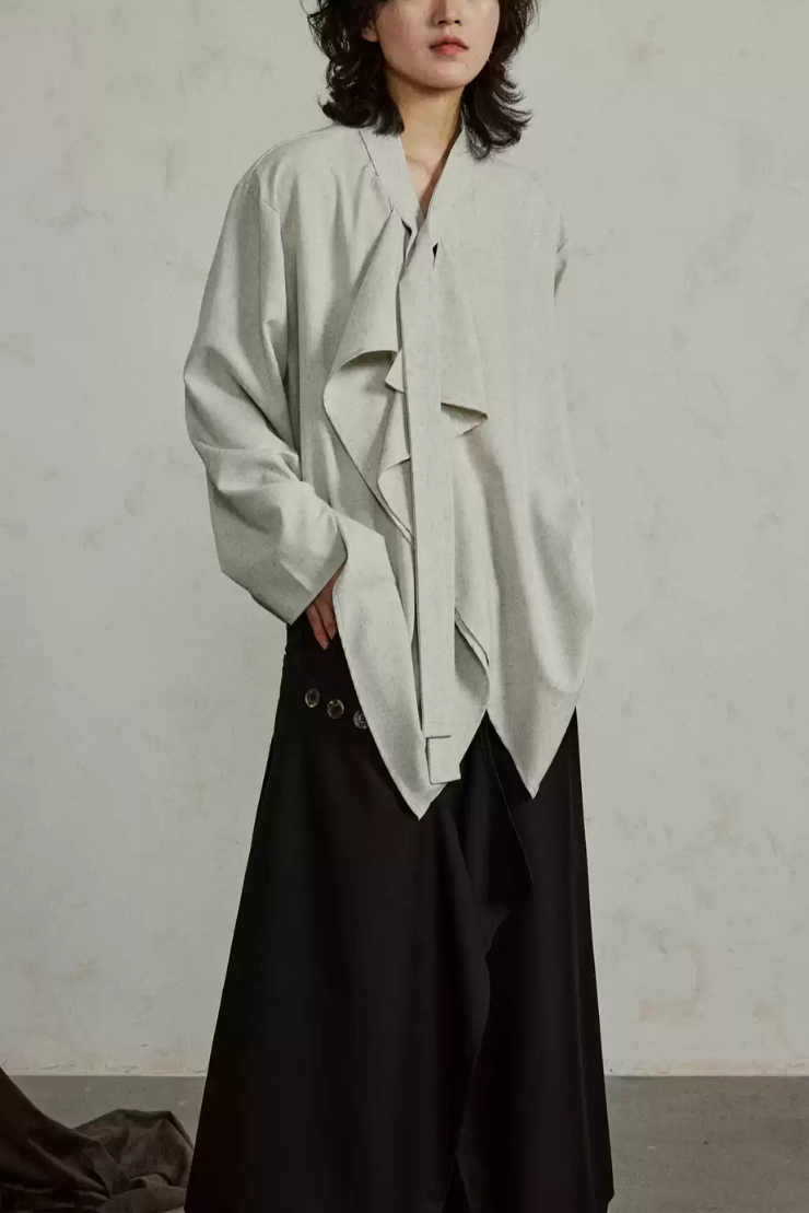 フレンチレトロ リボンシャツ