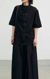 アシンメトリーフロントスタンドカラーシャツ
